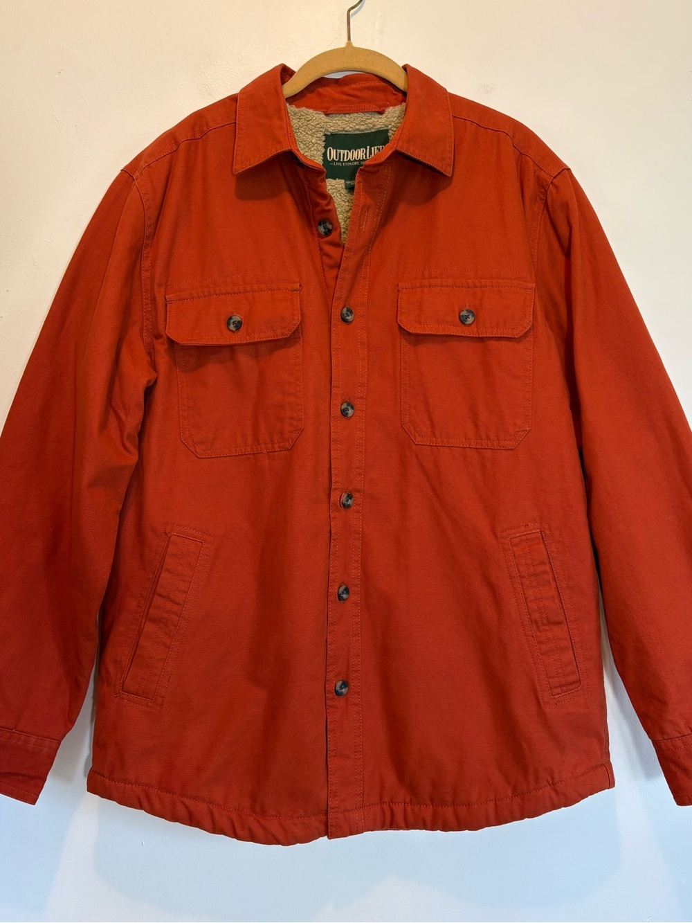 Burnt Orange Cotton Canvas Shearling Barn Coat Chore Jacey Men’s Medium
